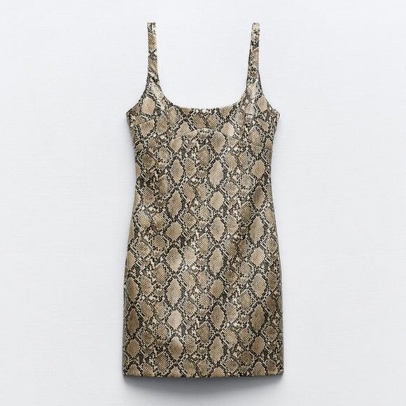 NWT ZARA FAUX LEATHER SNAKESKIN PRINT DRESS - Picture 1 of 1